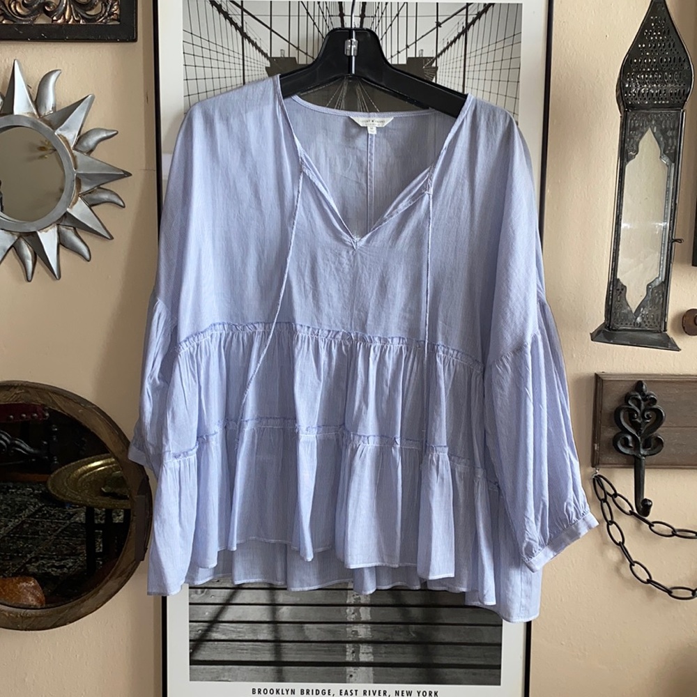 Lucky 🍀 Brand M Blu & Wht stripe flounce